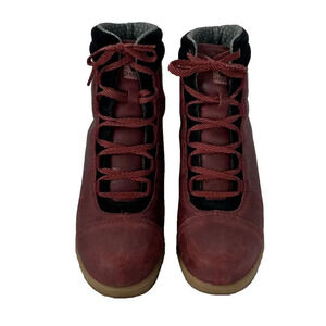 Forsake Burgundy Red‎ Suede Leather Lace Up Wedge Ankle Booties Women's Shoes 7